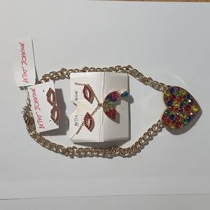 NWOT Betsey Johnson pride line jewlery lot, heart, rainbow, and red / pink lips